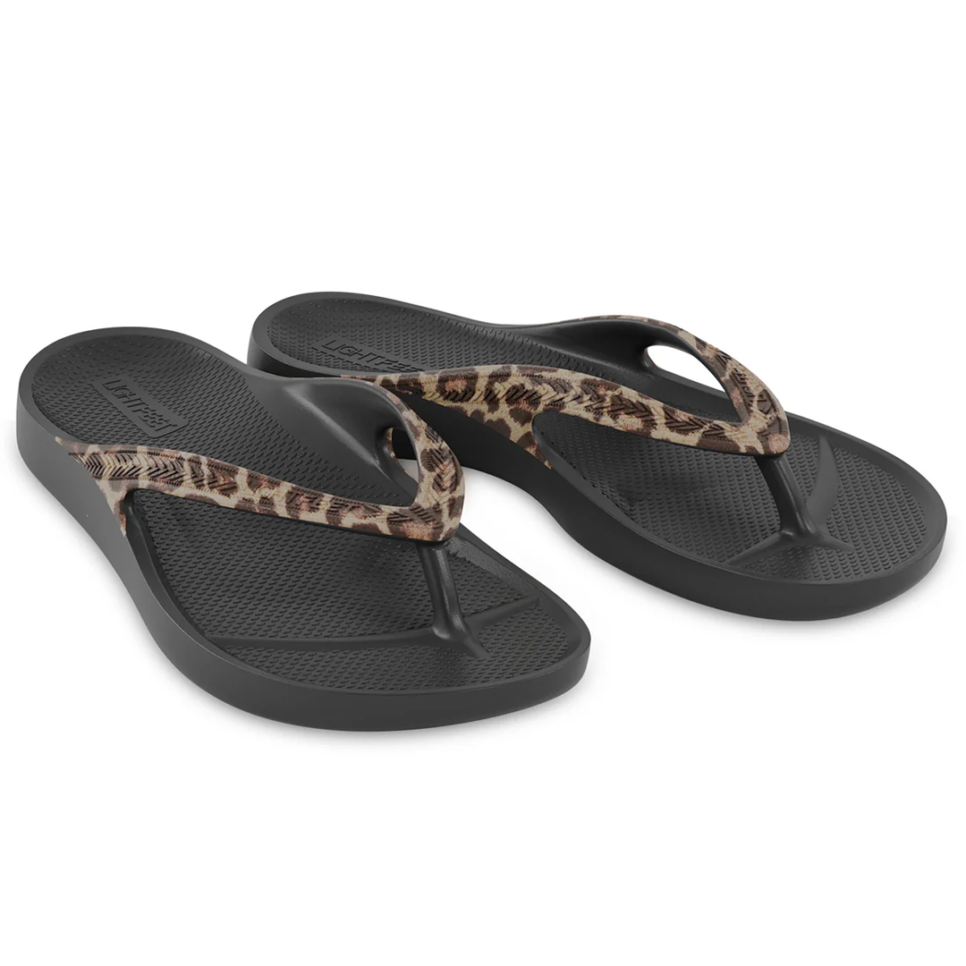 LightFeet Arch Support Flip Flops/Thongs - Black Leopard