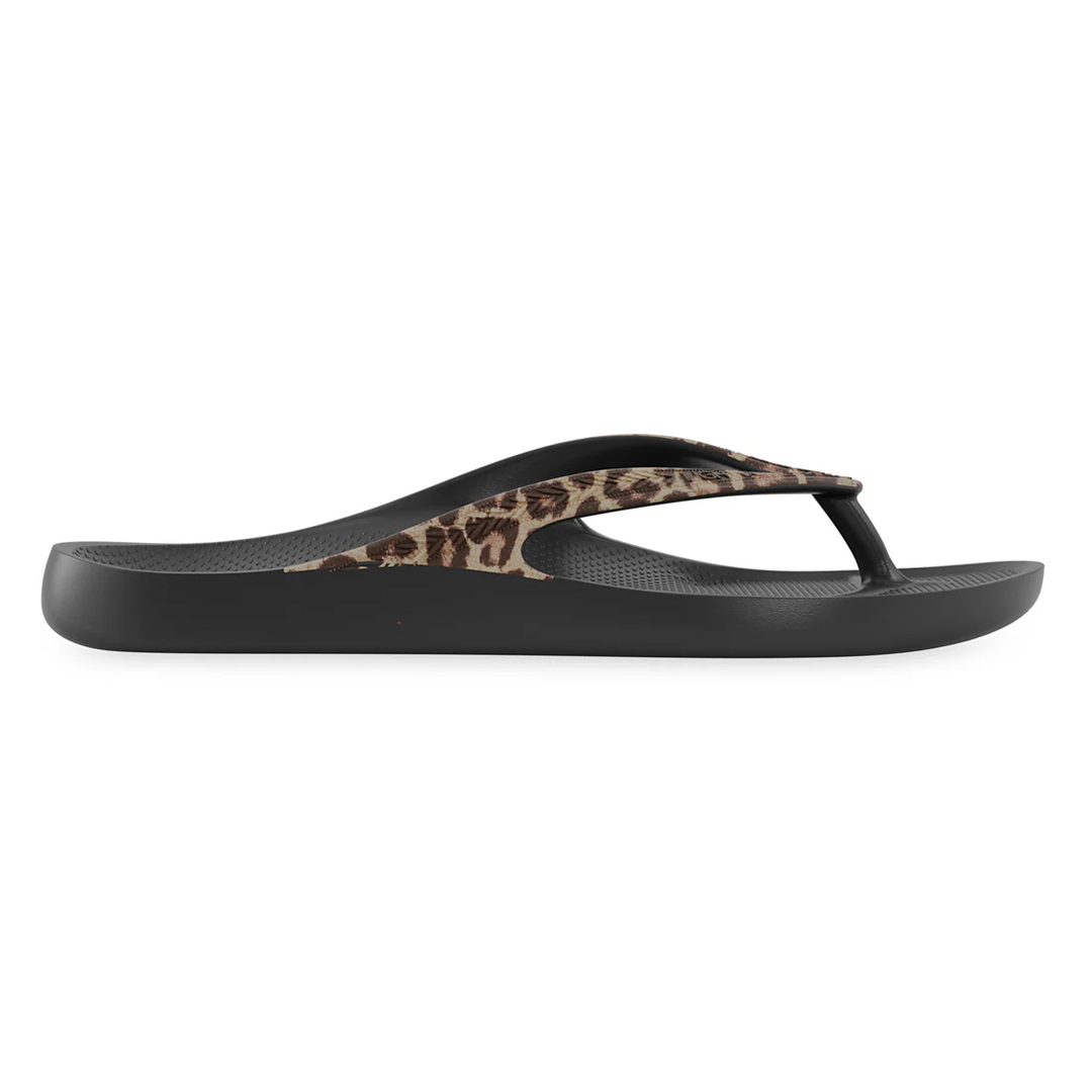 LightFeet Arch Support Flip Flops/Thongs - Black Leopard
