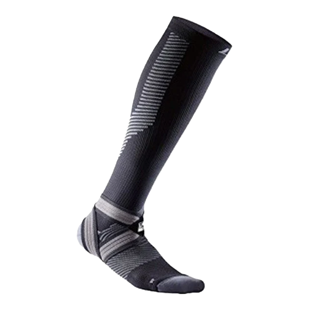 Black and gray knee-high sock on a white background
