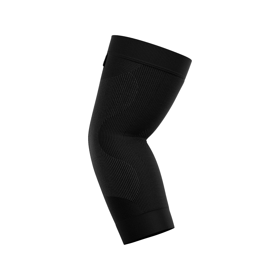 Black elbow compression sleeve on a white background
