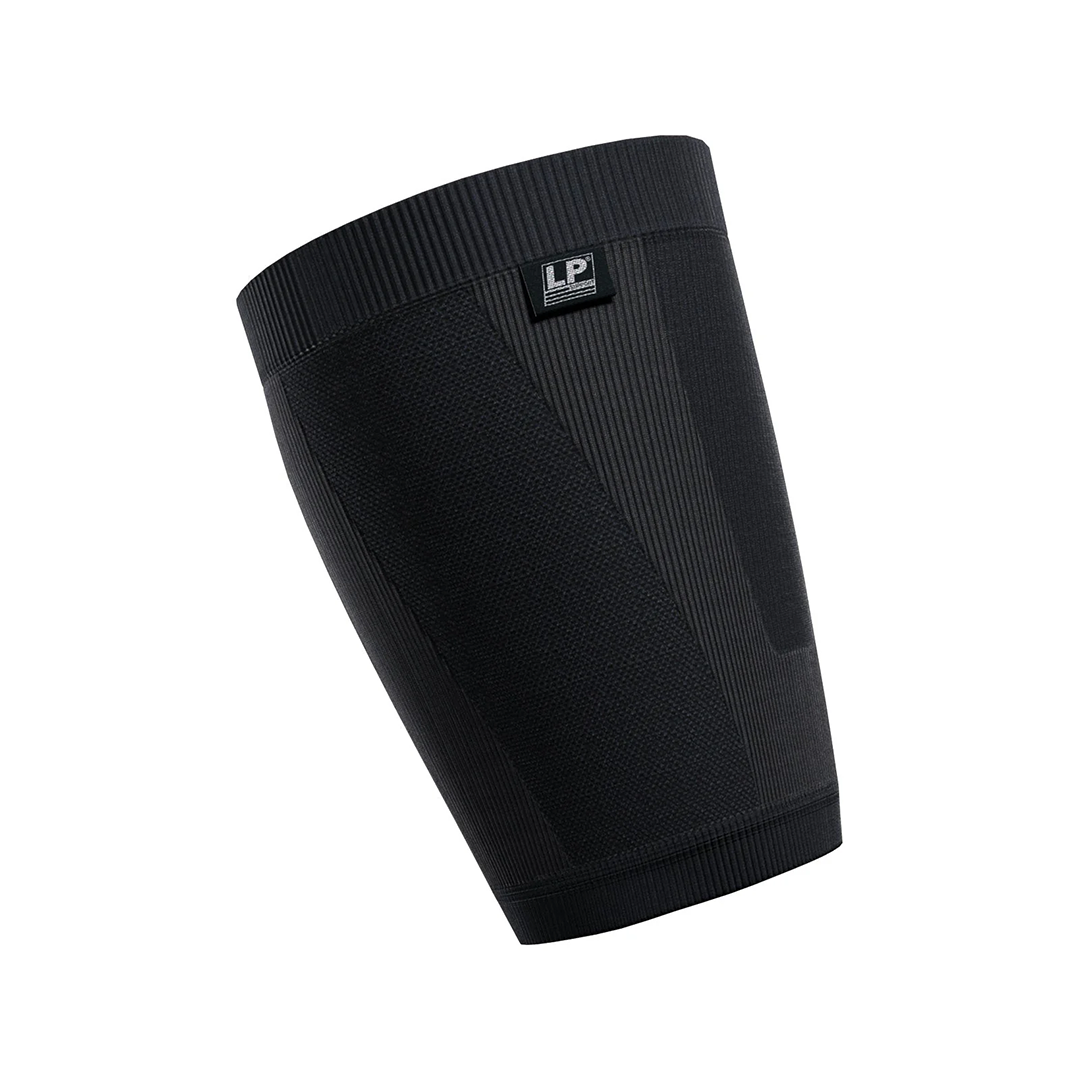 Black compression sleeve with a brand logo on a white background