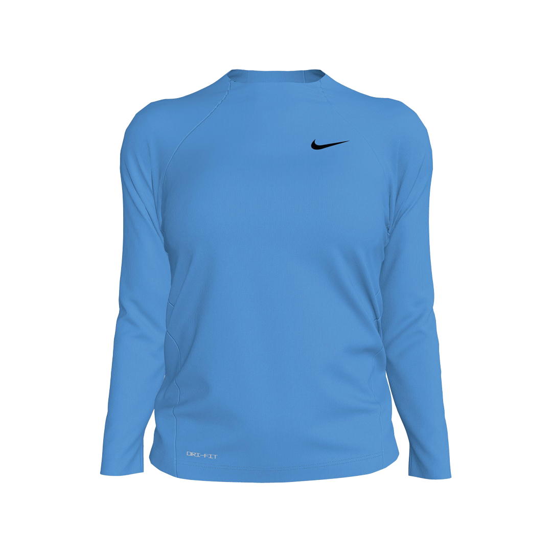 Blue long-sleeve athletic shirt with Nike logo on a white background
