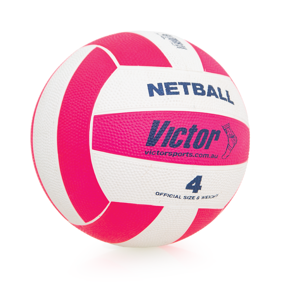 VNBR4 Victor Netball Rubber Pink And White Size 4 Side Angle