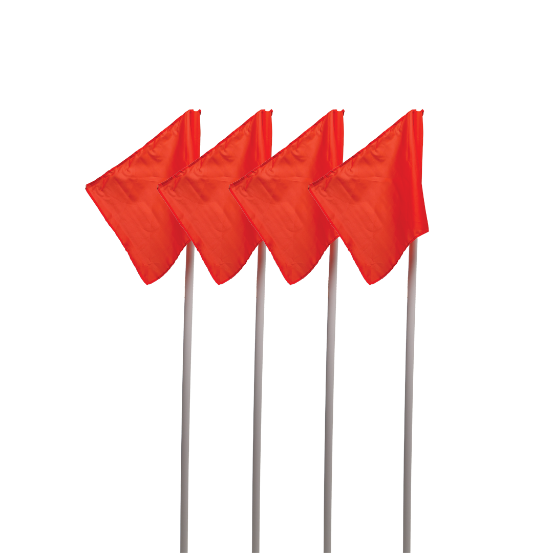 Four red flags on white background