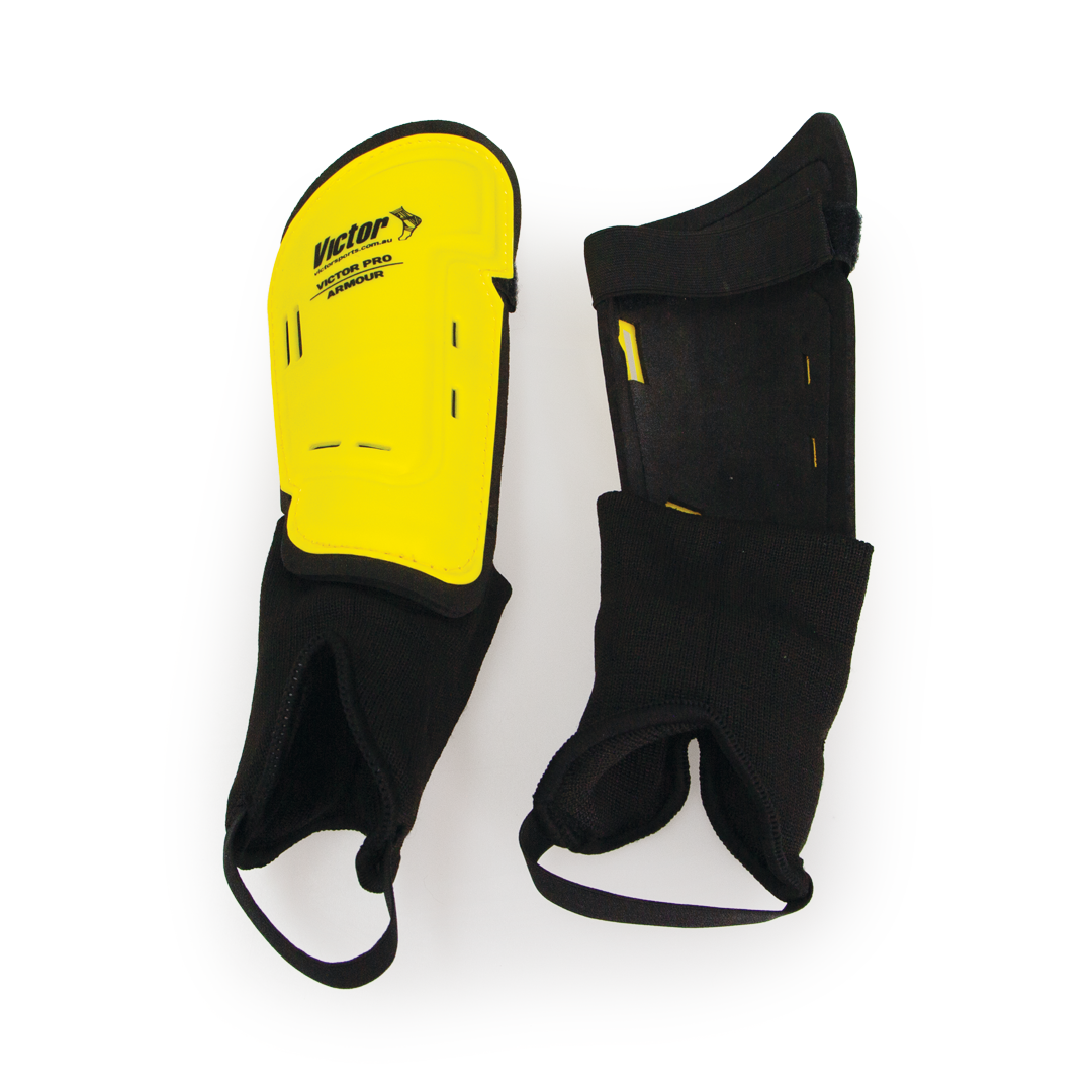 VSOCSGPAM Victor Soccer Shin Guard Pro Armour Pair Medium Yellow Both Sides
