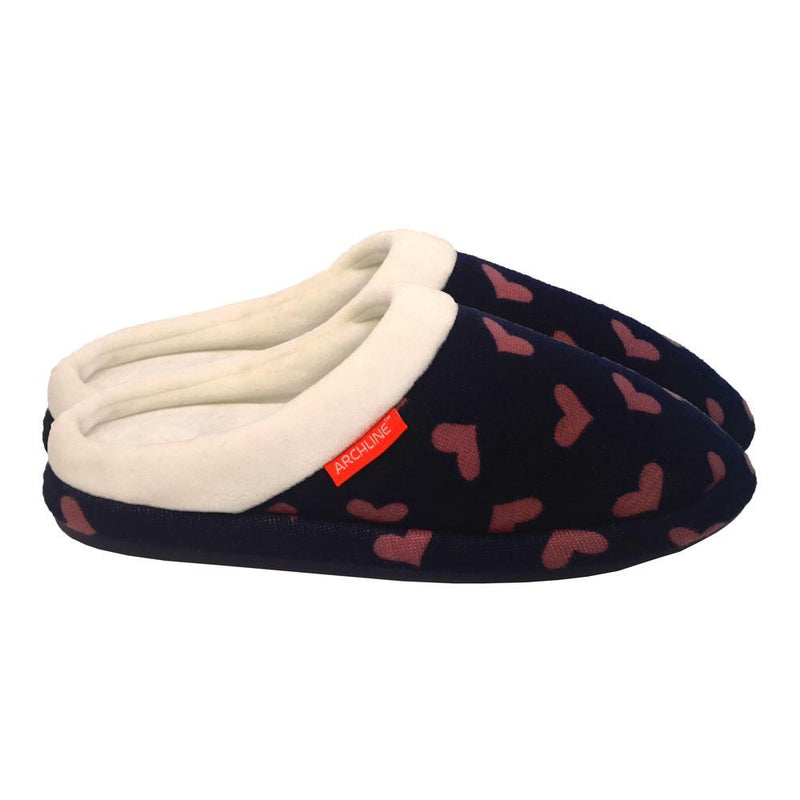 Archline Slippers - Slip On (Orthotic Slippers) - Navy With Hearts