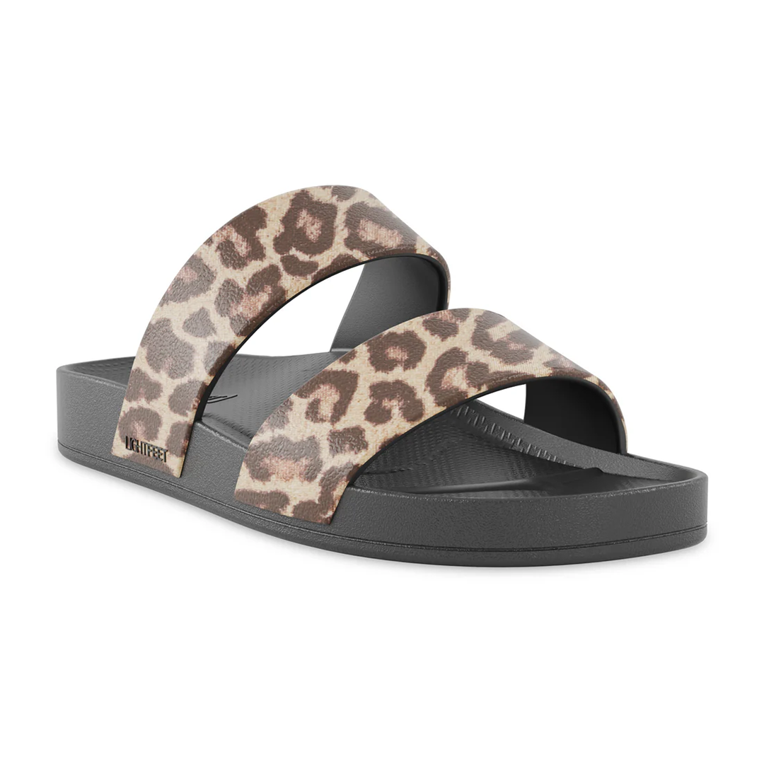 Lightfeet Double Strap Slides - Black Leopard