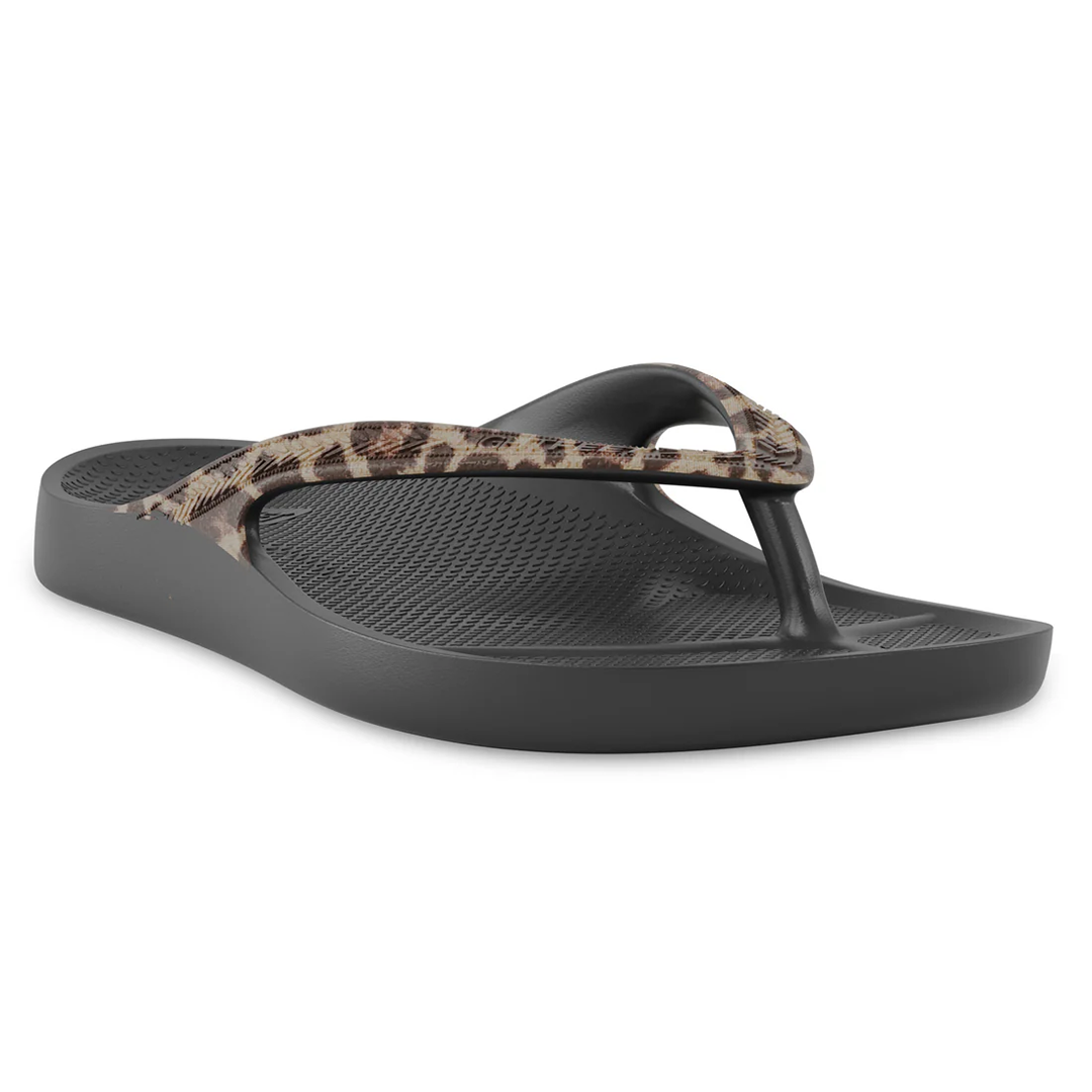 LightFeet Arch Support Flip Flops/Thongs - Black Leopard