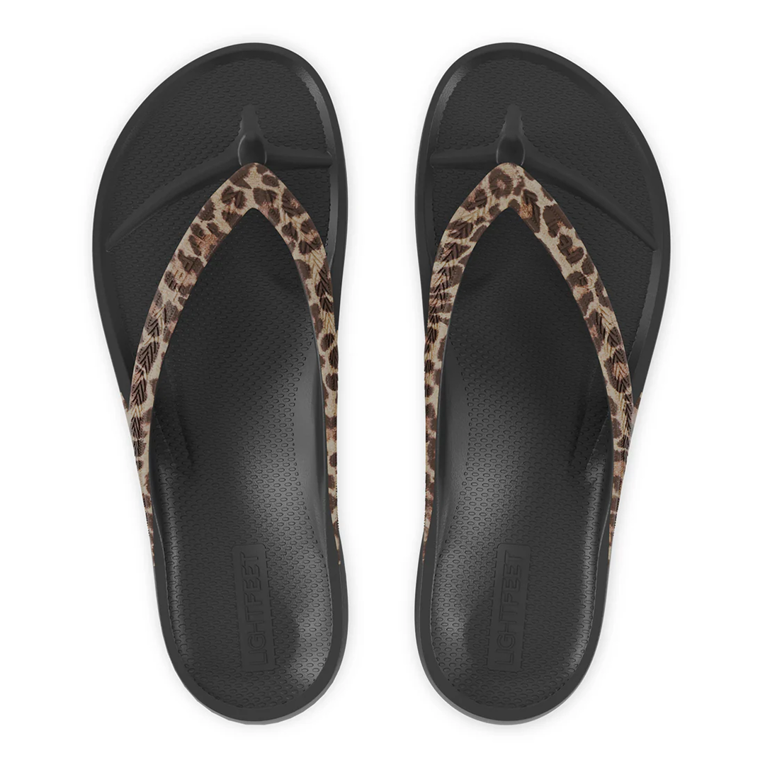 LightFeet Arch Support Flip Flops/Thongs - Black Leopard