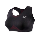 Black sports bra with red accents on a white background