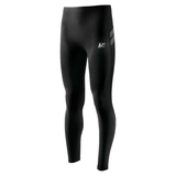 Black compression leggings with a logo on a white background