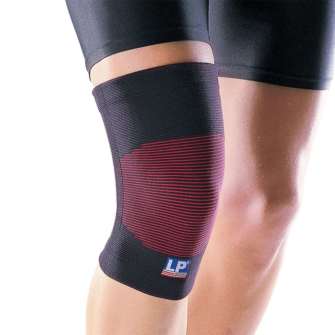 Knee brace with red pattern on a white background