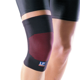 Knee brace with red pattern on a white background