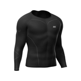 Black long-sleeve compression shirt with brand logo on a white background