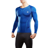 Blue athletic long-sleeve compression shirt on a white background