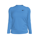 Blue long-sleeve athletic shirt with Nike logo on a white background