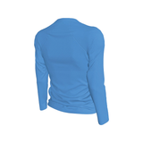 Blue long-sleeve top on a white background