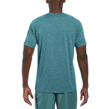 Person wearing a teal athletic outfit on a white background