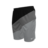 Gray and black shorts with a Nike logo on a white background