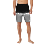 Person wearing a black to gray gradient swim short on a white background