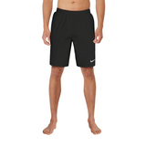 Person wearing black Nike shorts on a white background