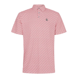 Pink patterned polo shirt on a white background
