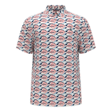 Short-sleeve shirt with a pattern of pink lips on a white background