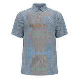 Blue patterned polo shirt on a white background
