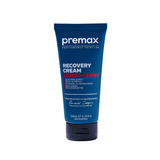 Blue tube of premax Recovery Cream Sour Cherry on a white background