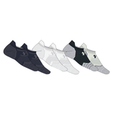 Set of six pairs of Under Armour socks in black, gray, and white on a white background.