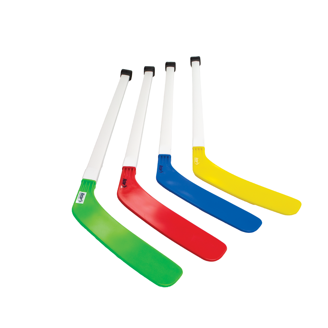 Set of colorful hockey sticks on a white background