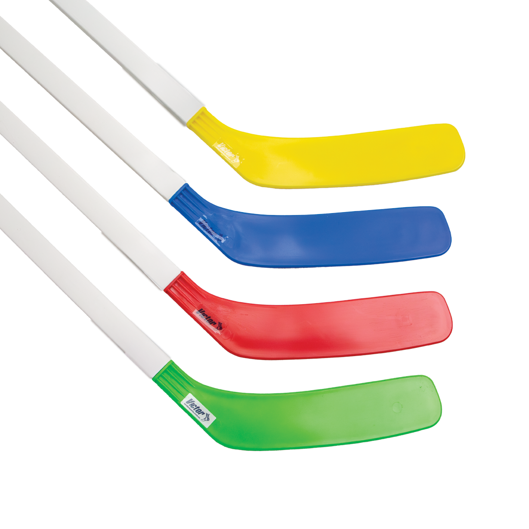 Set of colorful hockey sticks on a white background