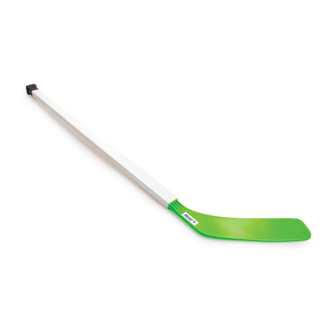 Green hockey stick on a white background
