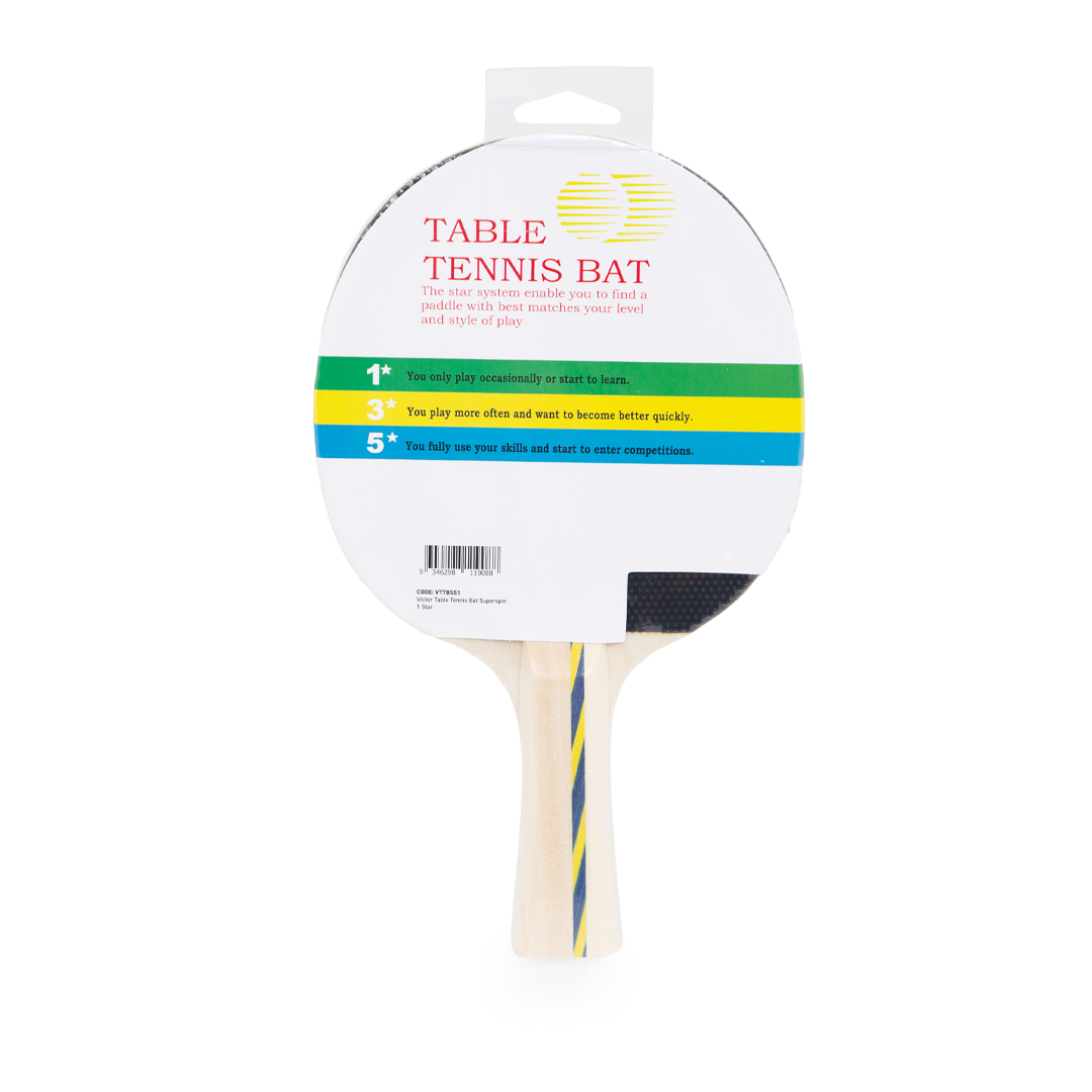 VTTBSS1 Victor Table Tennis Bat Superspin 1 Star Ping Pong Paddle Packaging Back
