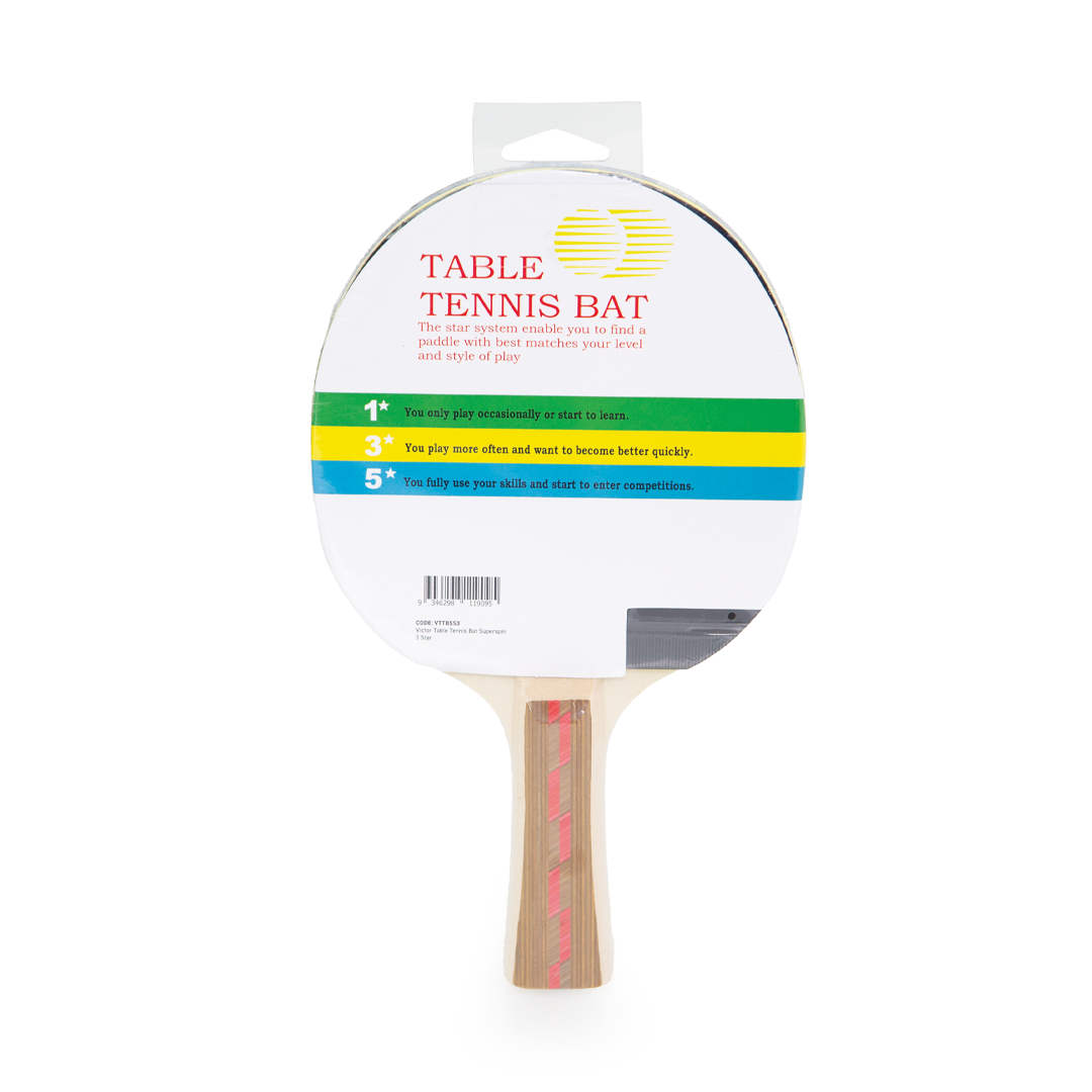 VTTBSS3 Victor Table Tennis Bat Superspin 3 Star Ping Pong Paddle Packaging Back