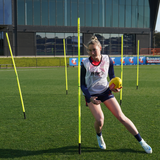 VWOAPS10 Victor Agility Pole Set Of 10 Bag Yellow Blue Action Shot