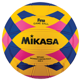 Colorful water polo ball with Mikasa branding on a white background