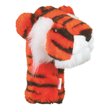 Tiger-striped golf club head cover on a white background